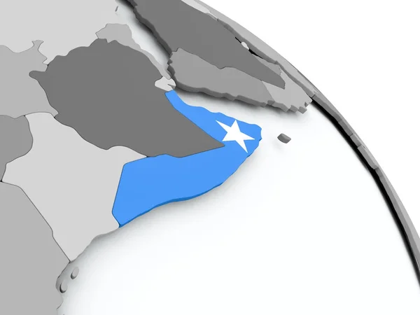 Map of Somalia with flag on globe — Stock Photo, Image