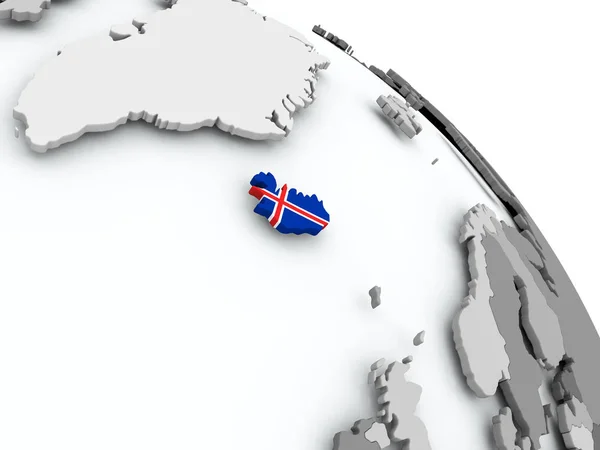 Map of Iceland with flag on globe — Stock Photo, Image