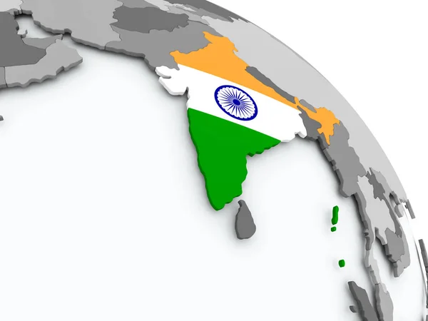 Térkép India zászló a világon — Stock Fotó