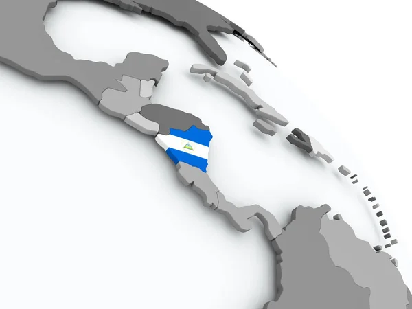 Mappa del Nicaragua con la bandiera sul globo — Foto Stock