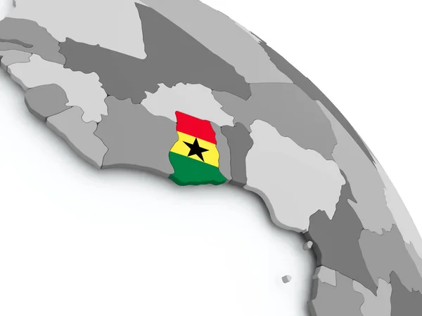 Kaart van Ghana met vlag op de wereldbol — Stockfoto