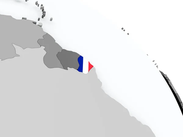 Mappa della Guiana Francese con bandiera sul globo — Foto Stock