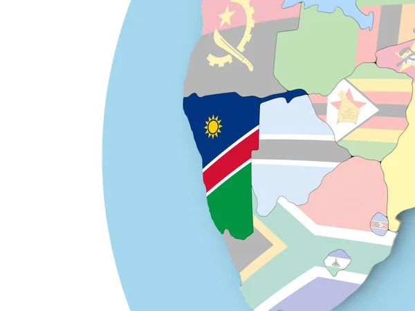 Namibia-Flagge auf politischem Globus — Stockfoto