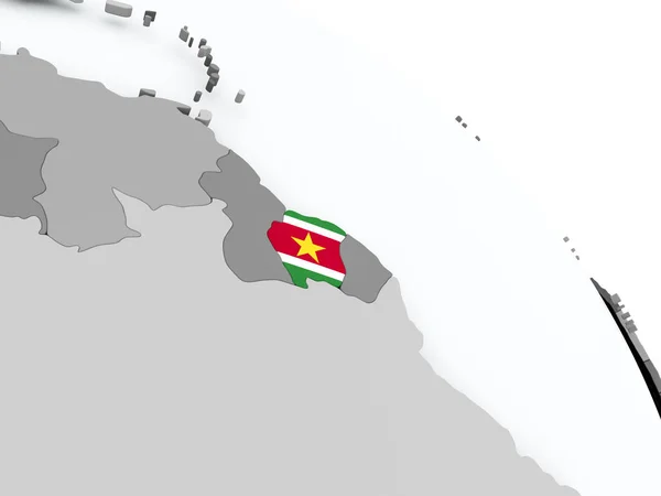 Mapa de Surinam con la bandera en el mundo — Foto de Stock