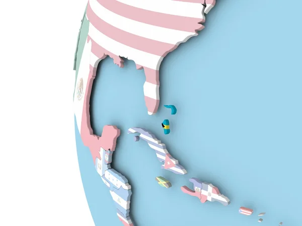 Flaga Bahamów na Globus polityczny — Zdjęcie stockowe