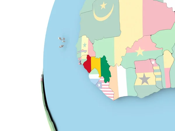 Прапор Гвінеї на політичні глобус — стокове фото