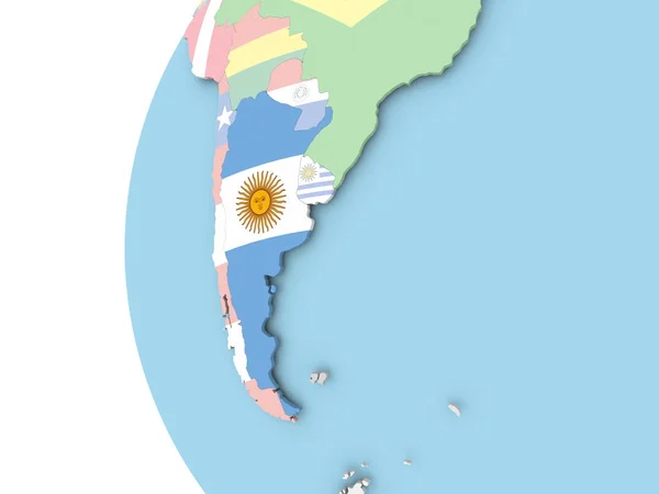 Bandiera dell'Argentina sul globo politico — Foto Stock