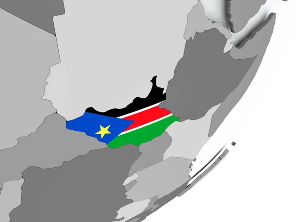 Bandeira do Sudão do Sul no mapa — Fotografia de Stock