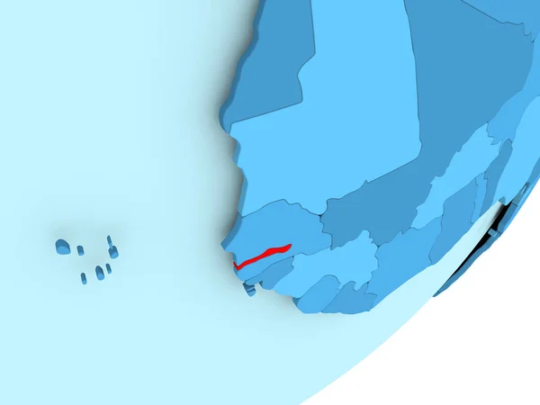 Gambiya Haritası mavi siyasi dünya üzerinde — Stok fotoğraf