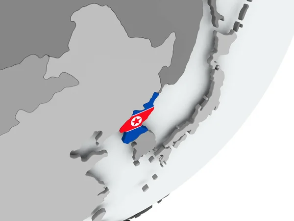 Bandera de Corea del Norte en el mapa — Foto de Stock