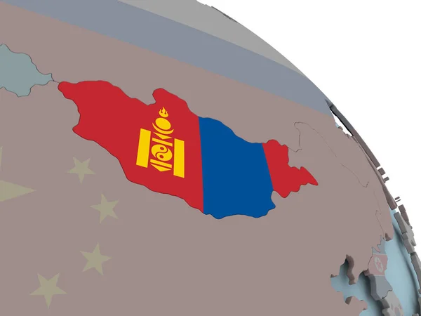 船旗的蒙古地图 — 图库照片