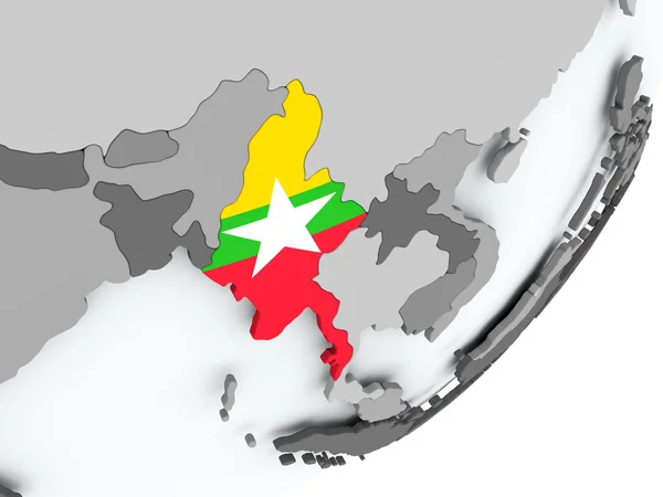 Flagge von Myanmar auf der Karte — Stockfoto