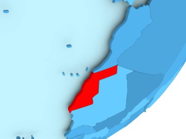 Batı Sahra harita üzerinde mavi siyasi dünya