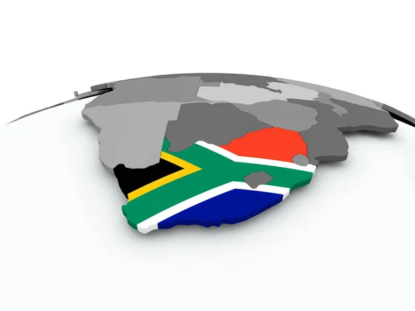 Flag of South Africa on globe — Stock Photo, Image