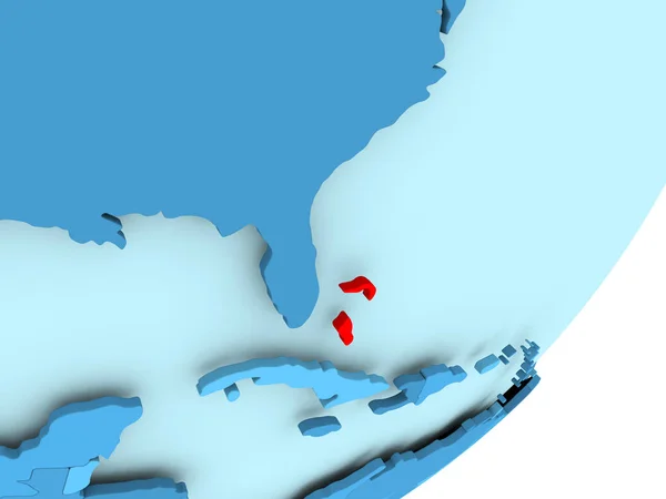 Karte von Bahamas auf blauem politischem Globus — Stockfoto