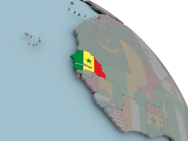 Mapa z Senegalu z flagą — Zdjęcie stockowe