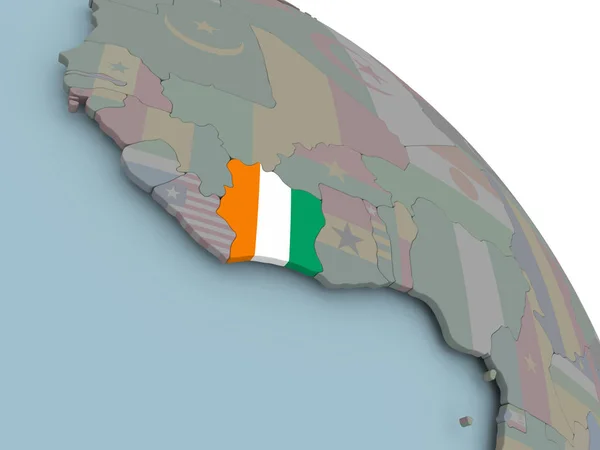 Karta över Elfenbenskusten med flagga — Stockfoto