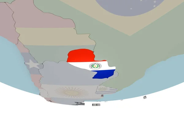 Парагвай с флагом на глобусе — стоковое фото