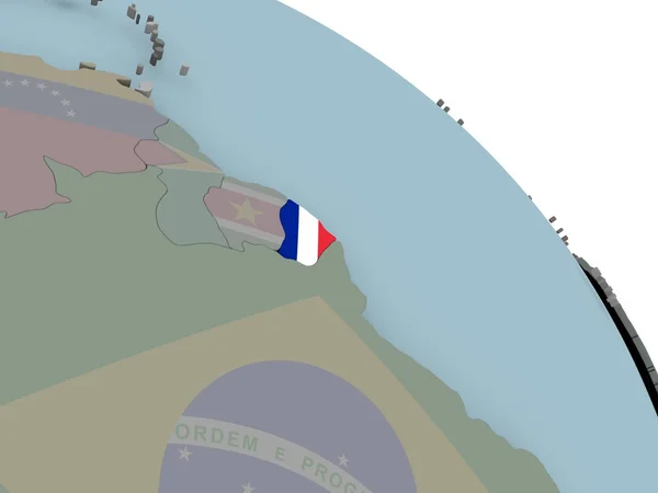 Mapa z Gujany Francuskiej z flagą — Zdjęcie stockowe