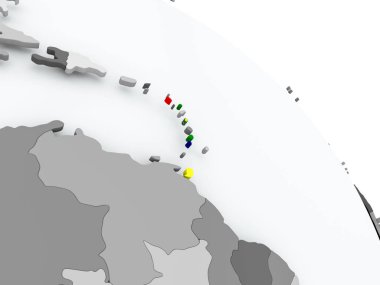 Caribbean Haritası dünya üzerinde bayrak ile