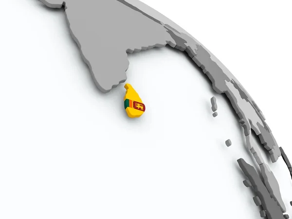 Kaart van Sri Lanka met vlag op de wereldbol — Stockfoto