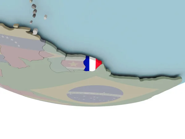 Französische Guiana mit Flagge auf Globus — Stockfoto