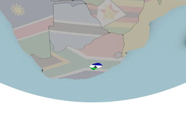 Lesotho with flag on globe — Stock Photo, Image