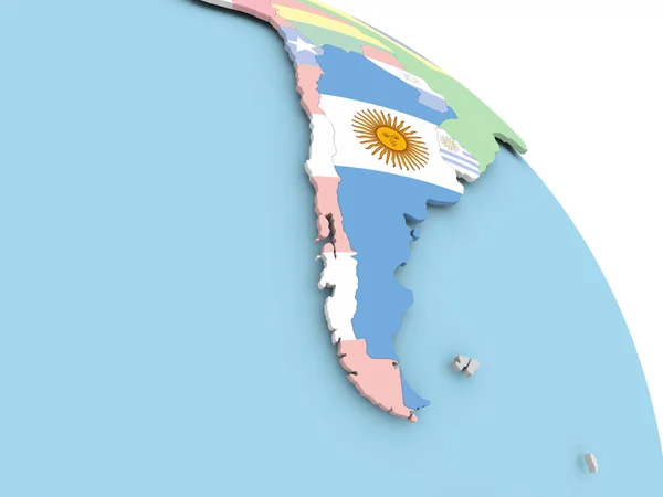 Vlag van Argentinië op wereldbol — Stockfoto
