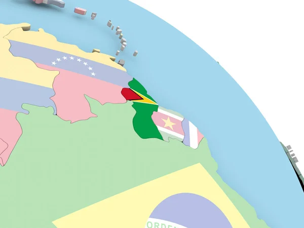 圭亚那国旗在地球上 — 图库照片
