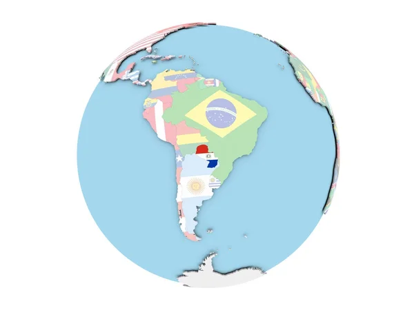 Paraguai no globo isolado — Fotografia de Stock