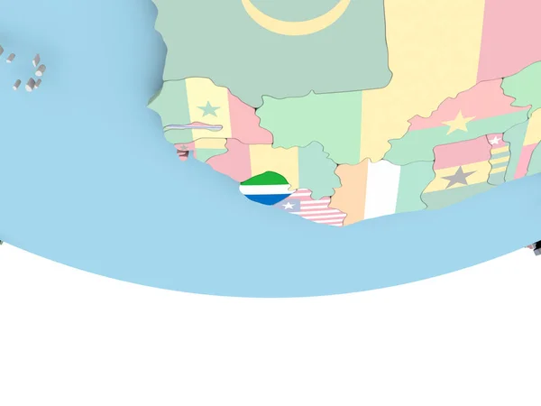 Map of Sierra Leone with flag on globe — Stock Photo, Image