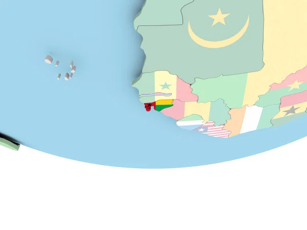 Mapa de Guinea-Bissau con la bandera en el mundo — Foto de Stock