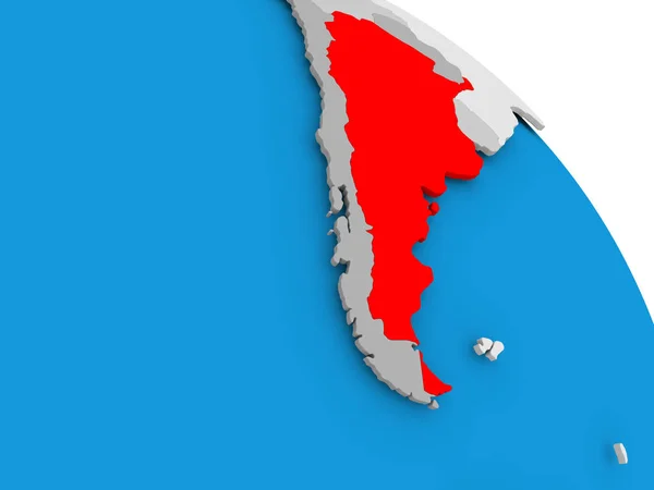 Argentina in red on map — Stock Photo, Image