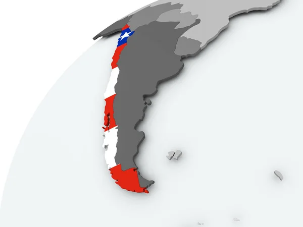 Chili-Flagge auf grauem Globus — Stockfoto