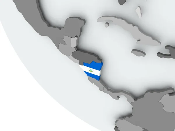 Bandiera del Nicaragua sul globo politico — Foto Stock