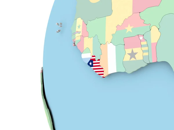Flaga Liberii na Globus polityczny — Zdjęcie stockowe