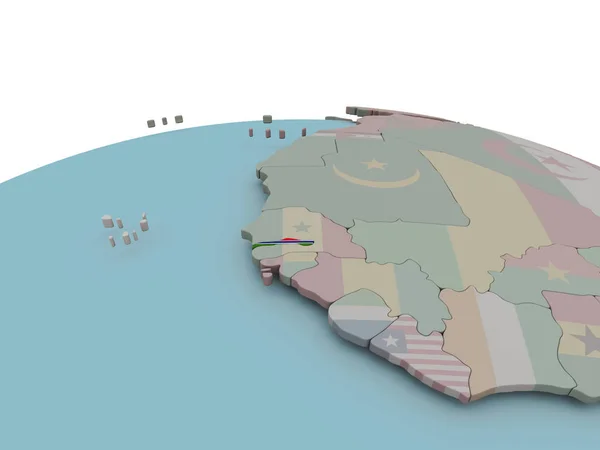 감비아의 국기와 함께 세계에 정치 지도 — 스톡 사진
