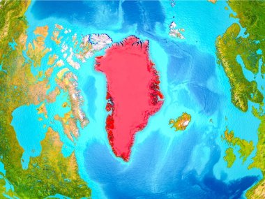 Greenland in red on Earth clipart