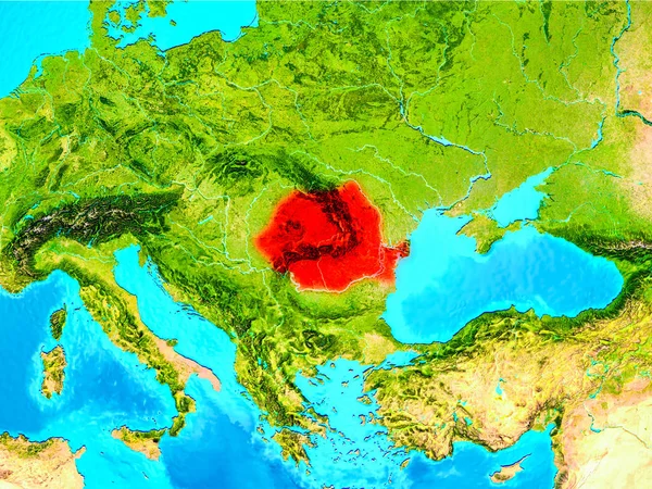 Romania in red on Earth — Stock Photo, Image