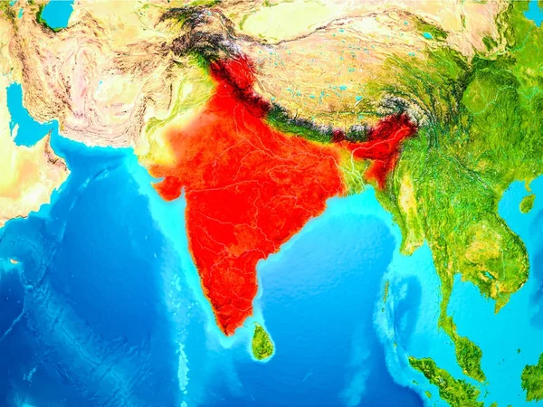 India in red on Earth — Stock Photo, Image