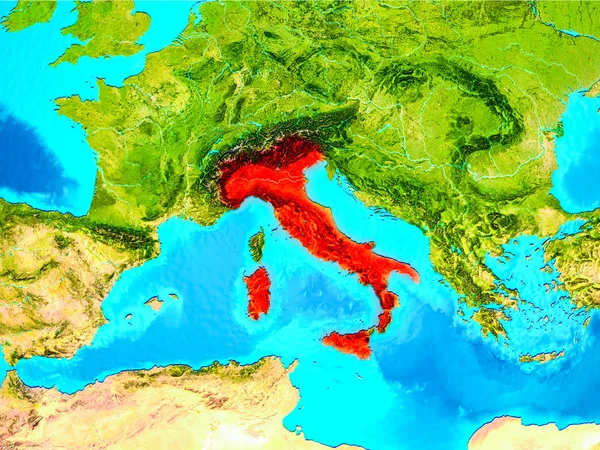 Italy in red on Earth — Stock Photo, Image