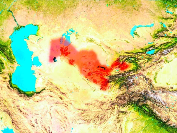 지구에 빨간색 우즈베키스탄 — 스톡 사진