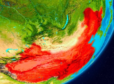 Çin'in yörünge görünümünde kırmızı