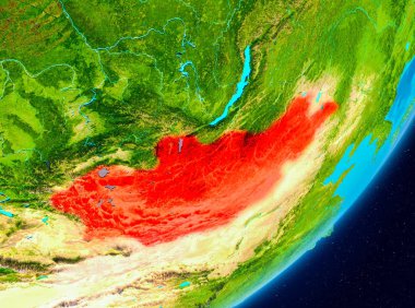 Moğolistan yörünge görünümünde kırmızı