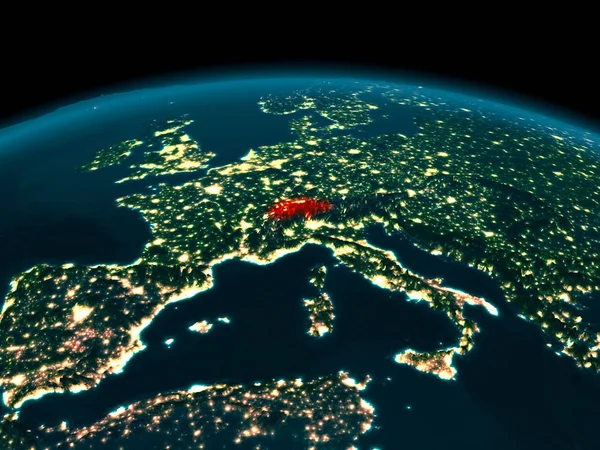 Weergave van de baan van Zwitserland bij nacht — Stockfoto