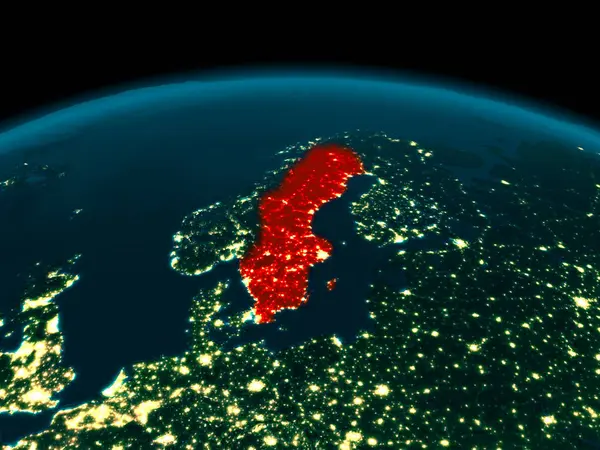 W widoku Orbita Szwecji w nocy — Zdjęcie stockowe