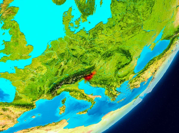 Orbit view of Slovenia in red — Stock Photo, Image