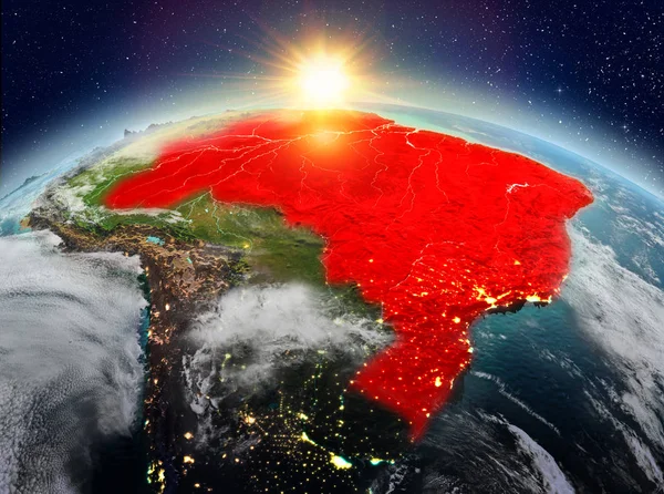 Brasil desde el espacio al amanecer — Foto de Stock