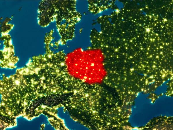 Polska na czerwono w nocy — Zdjęcie stockowe