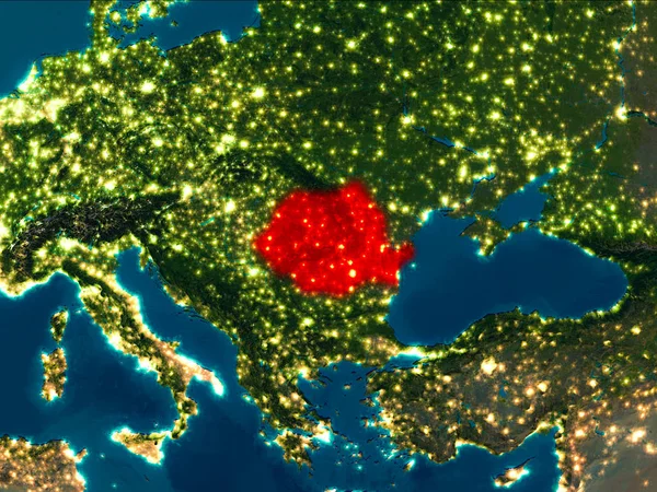 Румыния в красном на ночь — стоковое фото